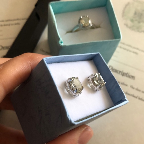 Sterling Set Green Amethyst Earrings & Ring - Picture 4 of 13